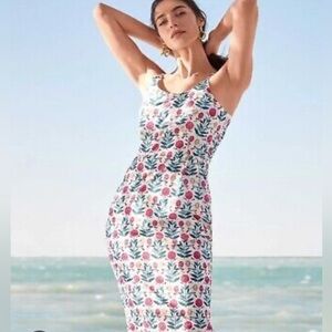 Floral scoop n sk shetah dress, below the knee. Cotton